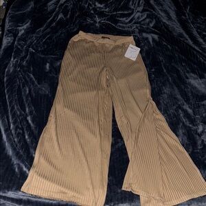 Zara Camel Pleated Wide-Leg Trousers